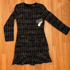 Julia Jordan Tweed Long Sleeve Dress – Ruffle Hem-Black & White – Size 8 – NWT
